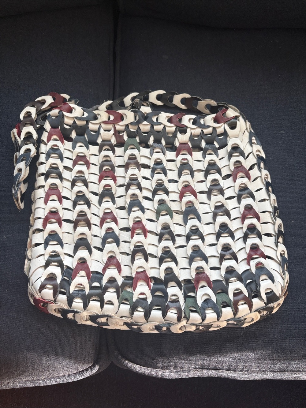 Source Unknown Woven Shoulder Bag in Cream, Black & Burgundy